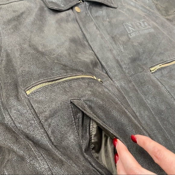 Burk's Bay NRA Life Member Leather Genuine Bomber Jacket Mens size L - Picture 6 of 13